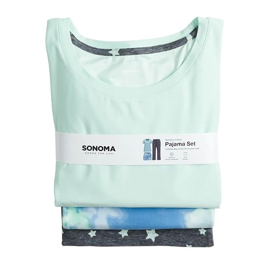 Women's Sonoma Goods For Life® 3-pc. Pajama Top, Pajama Pants & Pajama Shorts Sleep Set Blue Dots Tie Dye 4 Women's Sonoma Goods For Life® 3-pc. Pajama Top, Pajama Pants & Pajama Shorts Sleep Set Blue Dots Tie Dye - Image 2