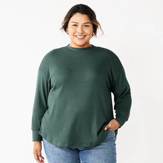 Plus Size Sonoma Goods For Life® Mockneck Waffle Top Chinook Forest 5 Plus Size Sonoma Goods For Life® Mockneck Waffle Top Chinook Forest - Image 3