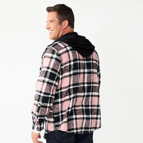 Big & Tall Sonoma Goods For Life® Hooded Flannel Shirt Black And White Buff 4 Big & Tall Sonoma Goods For Life® Hooded Flannel Shirt Black And White Buff - Image 2