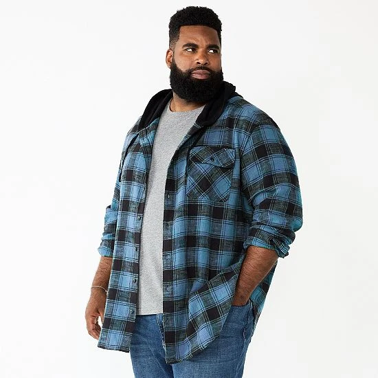 Big & Tall Sonoma Goods For Life® Hooded Flannel Shirt Black And White Buff 5 Big & Tall Sonoma Goods For Life® Hooded Flannel Shirt Black And White Buff - Image 3