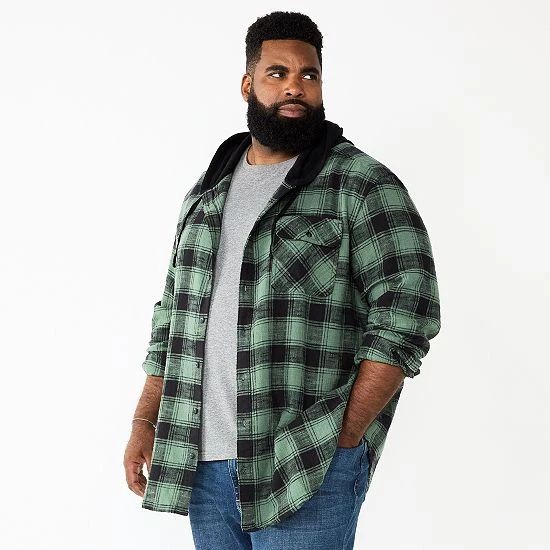Big & Tall Sonoma Goods For Life® Hooded Flannel Shirt Black And White Buff 8 Big & Tall Sonoma Goods For Life® Hooded Flannel Shirt Black And White Buff - Image 6