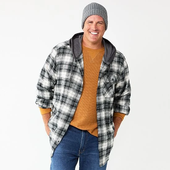 Big & Tall Sonoma Goods For Life® Hooded Flannel Shirt Black And White Buff 9 Big & Tall Sonoma Goods For Life® Hooded Flannel Shirt Black And White Buff - Image 7