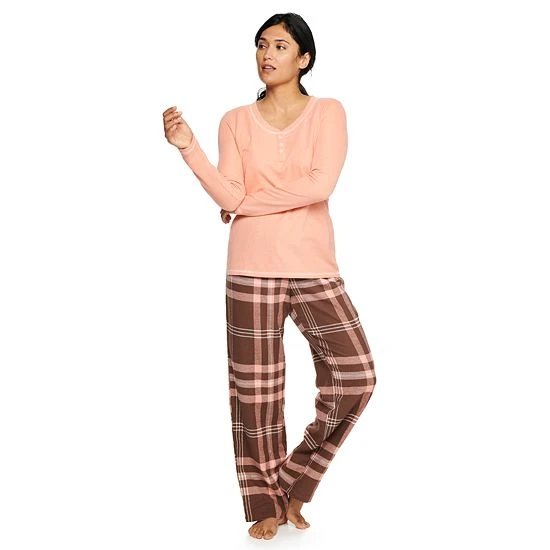 Women's Sonoma Goods For Life® Henley Pajama Top & Flannel Pajama Pants Set Peach Plaid 5 Women's Sonoma Goods For Life® Henley Pajama Top & Flannel Pajama Pants Set Peach Plaid - Image 3