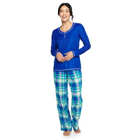 Women's Sonoma Goods For Life® Henley Pajama Top & Flannel Pajama Pants Set Peach Plaid 8 Women's Sonoma Goods For Life® Henley Pajama Top & Flannel Pajama Pants Set Peach Plaid - Image 6