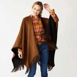 Women's Sonoma Goods For Life® Reversible Fringed Ruana Black Camel