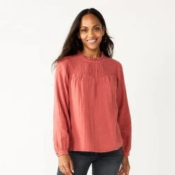 Women's Sonoma Goods For Life® Smocked Ruffled Neck Top Gray Floral Diamond