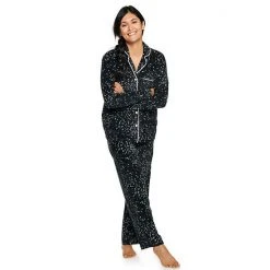Women's Sonoma Goods For Life® Velour Long Sleeve Pajama Shirt & Pajama Pants Sleep Set Red Embossed Heart