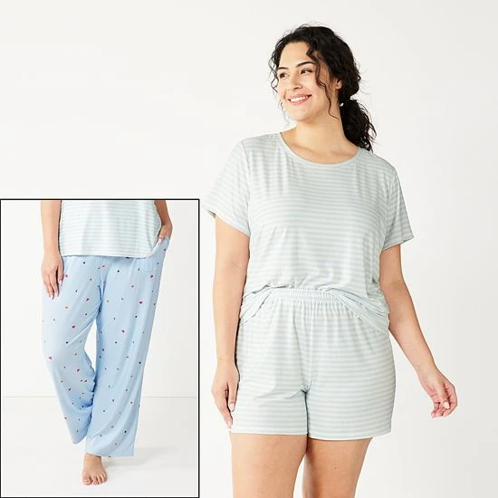 Plus Size Sonoma Goods For Life® 3-pc. Pajama Top, Pajama Pants & Pajama Shorts Sleep Set Blue Stripe Heart 8 Plus Size Sonoma Goods For Life® 3-pc. Pajama Top, Pajama Pants & Pajama Shorts Sleep Set Blue Stripe Heart - Image 6