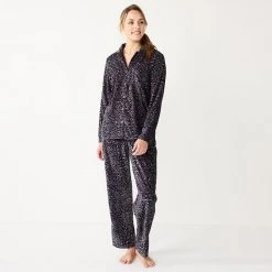 Women's Sonoma Goods For Life® Velour Pajama Shirt & Pajama Pants Sleep Set Black Leopard -Sonoma Goods For Life Shop unnamed file 3765