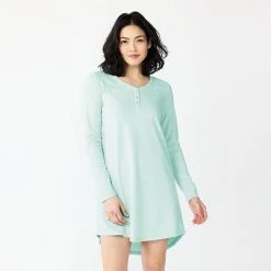 Women's Sonoma Goods For Life® Knit Henley Long Sleeve Sleepshirt Medium Charcoal