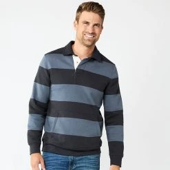 Men's Sonoma Goods For Life® Striped Fleece Rugby Pullover Green Blue Stripe