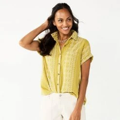 Women's Sonoma Goods For Life® Button-Front Shirt Beige Brown Geo