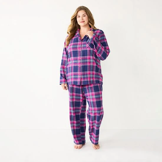 Plus Size Sonoma Goods For Life® Flannel Pajama Shirt & Pajama Pants Sleep Set Ivory Festive Plaid 8 Plus Size Sonoma Goods For Life® Flannel Pajama Shirt & Pajama Pants Sleep Set Ivory Festive Plaid - Image 6