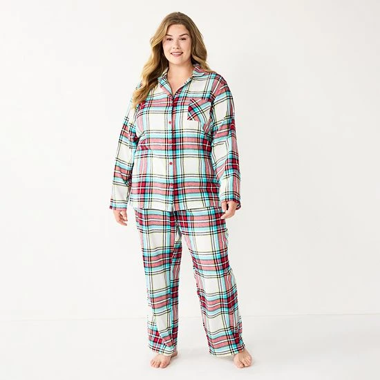 Plus Size Sonoma Goods For Life® Flannel Pajama Shirt & Pajama Pants Sleep Set Ivory Festive Plaid 9 Plus Size Sonoma Goods For Life® Flannel Pajama Shirt & Pajama Pants Sleep Set Ivory Festive Plaid - Image 7