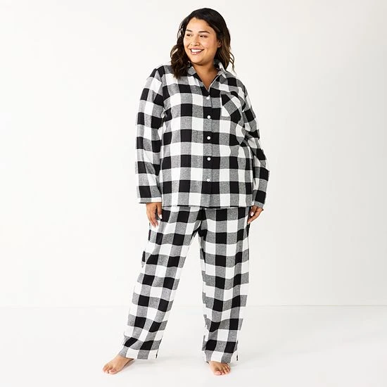 Plus Size Sonoma Goods For Life® Flannel Pajama Shirt & Pajama Pants Sleep Set Ivory Festive Plaid 10 Plus Size Sonoma Goods For Life® Flannel Pajama Shirt & Pajama Pants Sleep Set Ivory Festive Plaid - Image 8