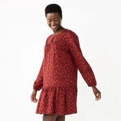 Women's Sonoma Goods For Life® Printed Long Sleeve Dress Cherry Red Floral