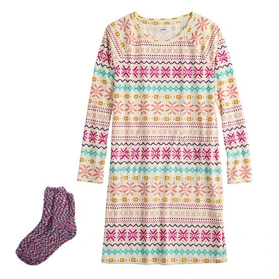 Women's Sonoma Goods For Life® 2-pc. Long Sleeve Crewneck Sleepshirt & Socks Set Ivory Starry 6 Women's Sonoma Goods For Life® 2-pc. Long Sleeve Crewneck Sleepshirt & Socks Set Ivory Starry - Image 4