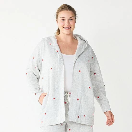 Plus Size Sonoma Goods For Life® Open-Front Hoodie Gray Hearts 5 Plus Size Sonoma Goods For Life® Open-Front Hoodie Gray Hearts - Image 3