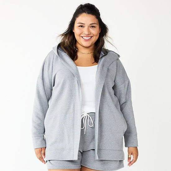 Plus Size Sonoma Goods For Life® Open-Front Hoodie Gray Hearts 7 Plus Size Sonoma Goods For Life® Open-Front Hoodie Gray Hearts - Image 5