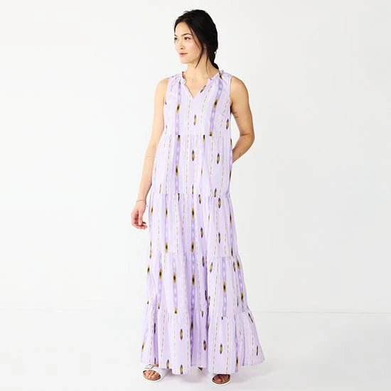Women's Sonoma Goods For Life® Tiered Maxi Dress Gold Ikat Stripe 7 Women's Sonoma Goods For Life® Tiered Maxi Dress Gold Ikat Stripe - Image 5