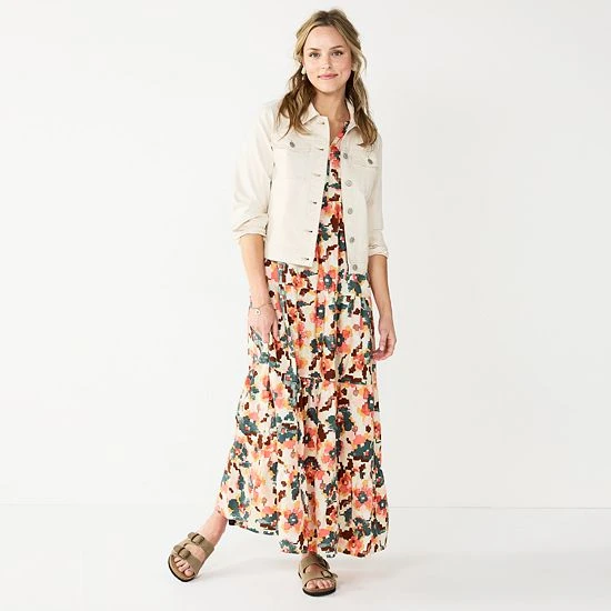 Women's Sonoma Goods For Life® Tiered Maxi Dress Gold Ikat Stripe 9 Women's Sonoma Goods For Life® Tiered Maxi Dress Gold Ikat Stripe - Image 7