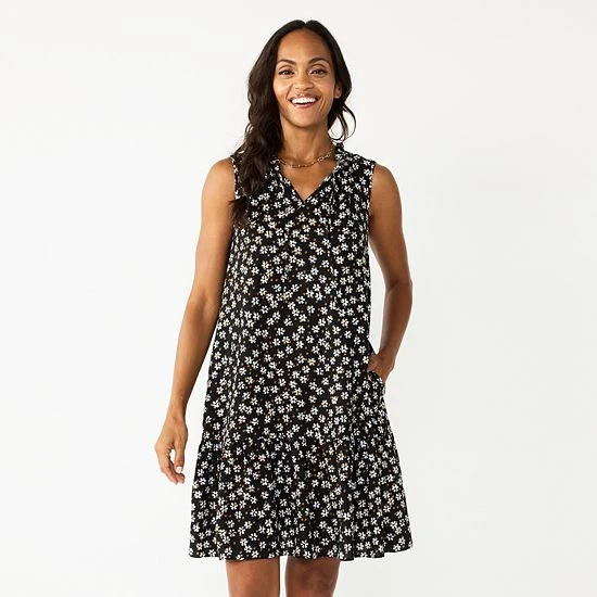 Women's Sonoma Goods For Life® Tiered Sleeveless Dress Black Floral 3 Women's Sonoma Goods For Life® Tiered Sleeveless Dress Black Floral