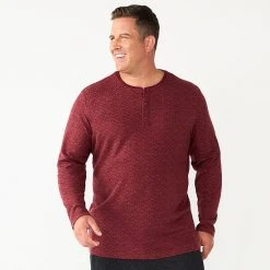 Men's Big & Tall Sonoma Goods For Life® Textured Henley Top Black Space Dye