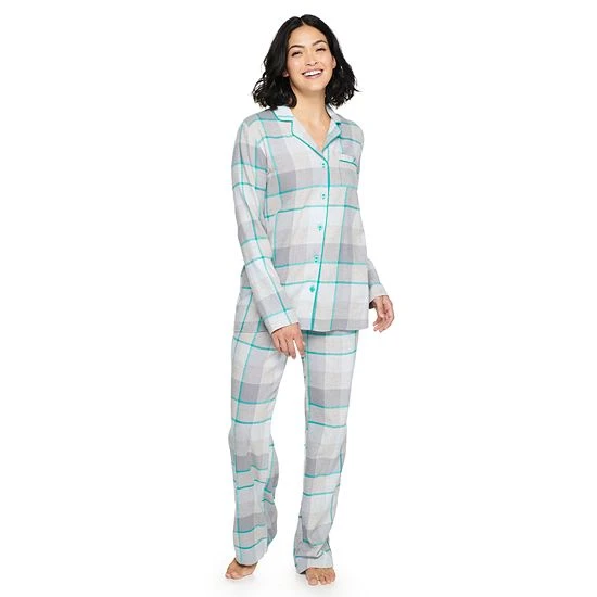 Women's Sonoma Goods For Life® Flannel Pajama Shirt & Pajama Pants Set Aqua Heather Buffalo 5 Women's Sonoma Goods For Life® Flannel Pajama Shirt & Pajama Pants Set Aqua Heather Buffalo - Image 3