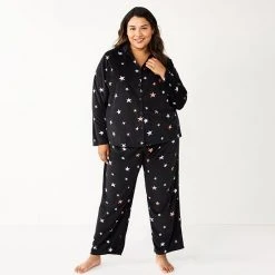 Plus Size Sonoma Goods For Life® Velour Pajama Shirt & Pajama Pants Sleep Set Black Starry -Sonoma Goods For Life Shop unnamed file 6168
