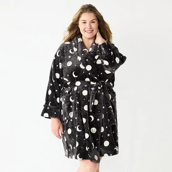 Plus Size Sonoma Goods For Life® Short Plush Robe Black 12 Plus Size Sonoma Goods For Life® Short Plush Robe Black - Image 10