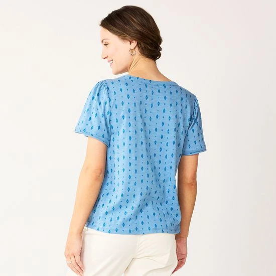 Women's Sonoma Goods For Life® Seamed Flutter Sleeve Top Blue Geo Stripe 4 Women's Sonoma Goods For Life® Seamed Flutter Sleeve Top Blue Geo Stripe - Image 2