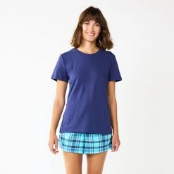 Women's Sonoma Goods For Life® Short Sleeve Pajama Top & Pajama Shorts Sleep Set Purple Color Pld