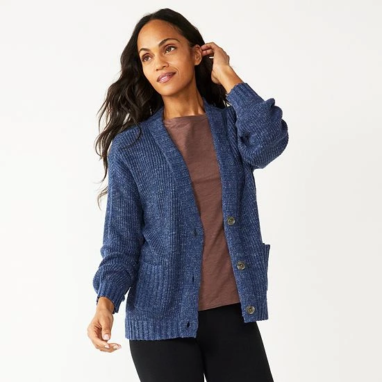 Women's Sonoma Goods For Life® Casual Ribbed Cardigan Blue Grey 7 Women's Sonoma Goods For Life® Casual Ribbed Cardigan Blue Grey - Image 5