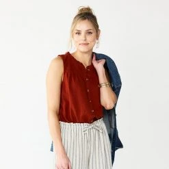 Women's Sonoma Goods For Life® Button-Front Ruffle Tank Olive -Sonoma Goods For Life Shop unnamed file 7328