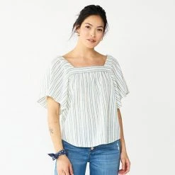 Women's Sonoma Goods For Life® Flutter Shoulder Top Blue Cream Stripe -Sonoma Goods For Life Shop unnamed file 7377