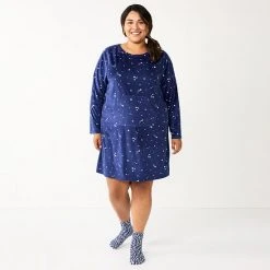 Plus Size Sonoma Goods For Life® 2-pc. Long Sleeve Crewneck Sleepshirt & Socks Set Ivory Starry