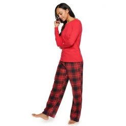Women's Sonoma Goods For Life® Knit Top & Microfleece Pajama Pants Set Red Plaid