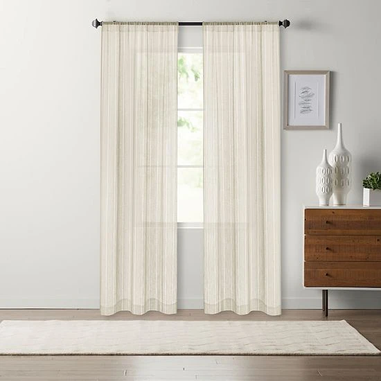 Sonoma Goods For Life® Open Weave Stripe Sheer Set Of 2 Window Curtain Panels Linen 6 Sonoma Goods For Life® Open Weave Stripe Sheer Set Of 2 Window Curtain Panels Linen - Image 4