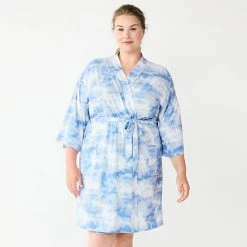 Plus Size Sonoma Goods For Life® Knee Length Wrap Robe Black Celestial