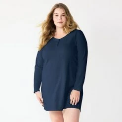 Plus Size Sonoma Goods For Life® Knit Henley Long Sleeve Sleepshirt Aqua