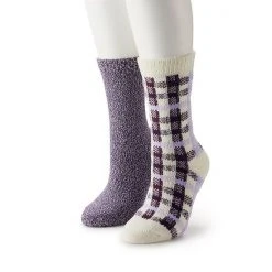 Women's Sonoma Goods For Life® Tri Color Plaid Supercozy Crew Socks Purple Blue