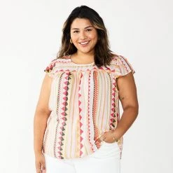 Plus Size Sonoma Goods For Life® Short Sleeve Yoke Front Top Teal Trangle Stripe -Sonoma Goods For Life Shop unnamed file 8881