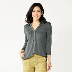 Petite Sonoma Goods For Life® 3/4-Sleeve Popover Top Grey