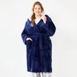 Plus Size Sonoma Goods For Life® Hooded Plush Long Robe Navy
