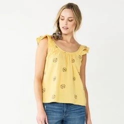 Women's Sonoma Goods For Life® Relaxed Ruffled Tank Yellow Flower