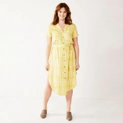 Women's Sonoma Goods For Life® Button Front Midi Shirt Dress Citron Dots -Sonoma Goods For Life Shop unnamed file 9506