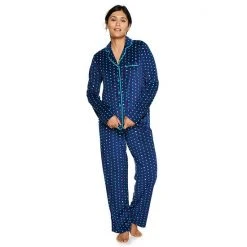 Petite Sonoma Goods For Life® Velour Long Sleeve Pajama Shirt & Pajama Pants Sleep Set Navy Fairisle