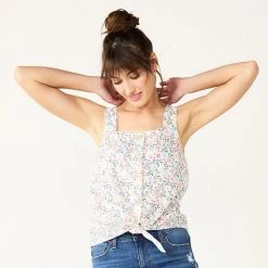 Women's Sonoma Goods For Life® Tie-Hem Squareneck Tank Pink Blue Multi Stripe