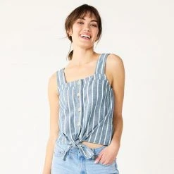 Women's Sonoma Goods For Life® Tie-Hem Squareneck Tank Pink Blue Multi Stripe -Sonoma Goods For Life Shop unnamed file 9715