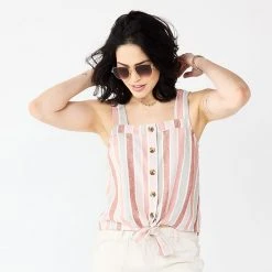 Women's Sonoma Goods For Life® Tie-Hem Squareneck Tank Pink Blue Multi Stripe -Sonoma Goods For Life Shop unnamed file 9716